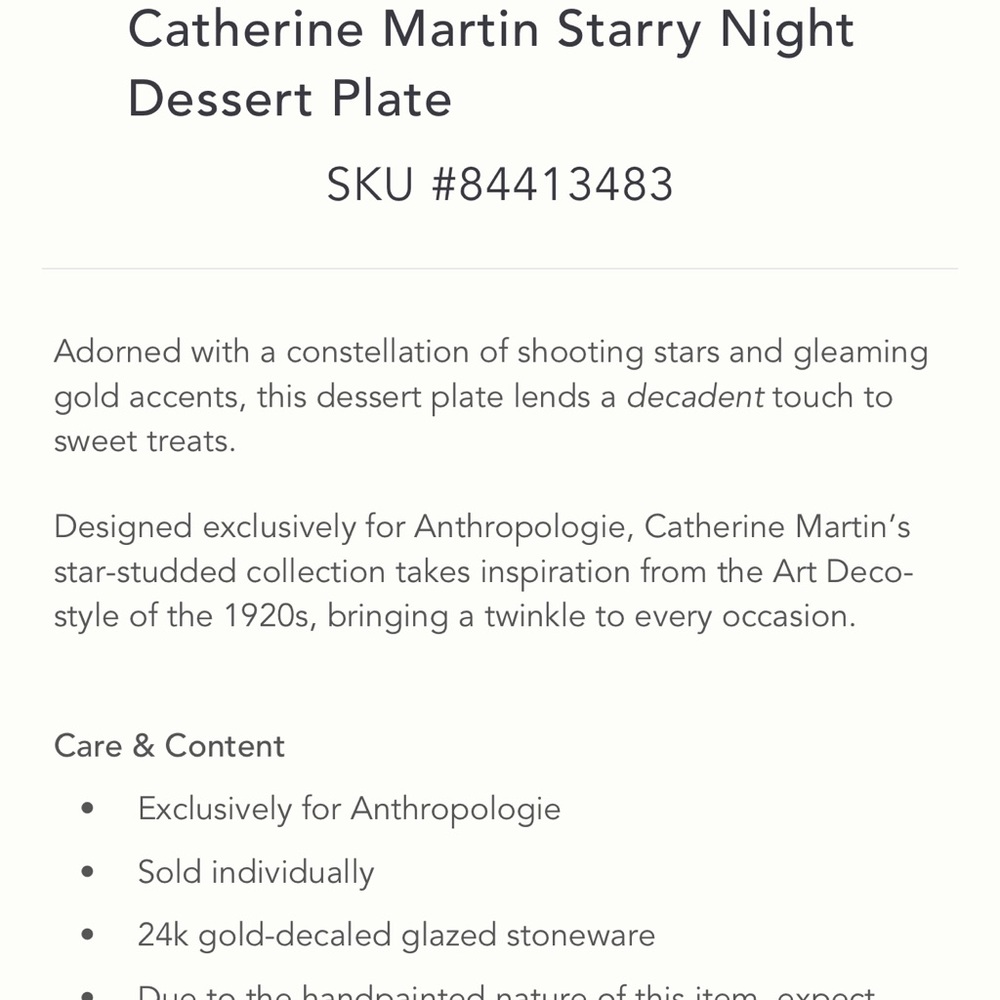 Anthropologie Catherine Martin Starry Night Dessert Plate NWT Green 2 Available - Picture 3 of 7